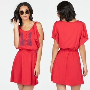 Justfab NWT chili embroidered flutter sleeve dress